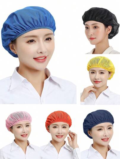 Food Factory Kitchen Dust-Proof Net Cap; Multi-Color Breathable Work Hat; Catering Workshop Sanitary Head Cover; Washable & Stretchable Protective Cap