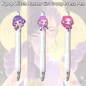 3pcs Girl Group Merchandise Click Pens, Gel Pens With Cartoon High-Appearance-Value Charms, Black Pens For Students' Exams, A Perfect Choice As A Birthday Gift For Friends Or Family (Random Styles)