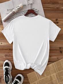 Women's Elegant Style Short Sleeve Hibiscus Print Round Neck Women's Short Sleeve Suitable For Spring And Summer Fashion Commuting Vacation Daily Versatile Casual Elegant Retro Style Top - 白色 - 查看 2