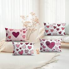 4pcs Valentine's Day Theme Heart Pattern Pillow Cover, Single-Sided Printed Cushion Cover, Suitable For Living Room, Bedroom, Home Decor, All Season - Multicolor - View 7