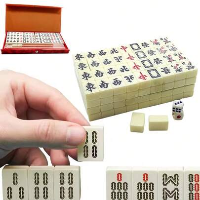 Vintage Chinese Mahjong Set Traditional 146 Tiles Mah-Jong Game Set W/ Case Box