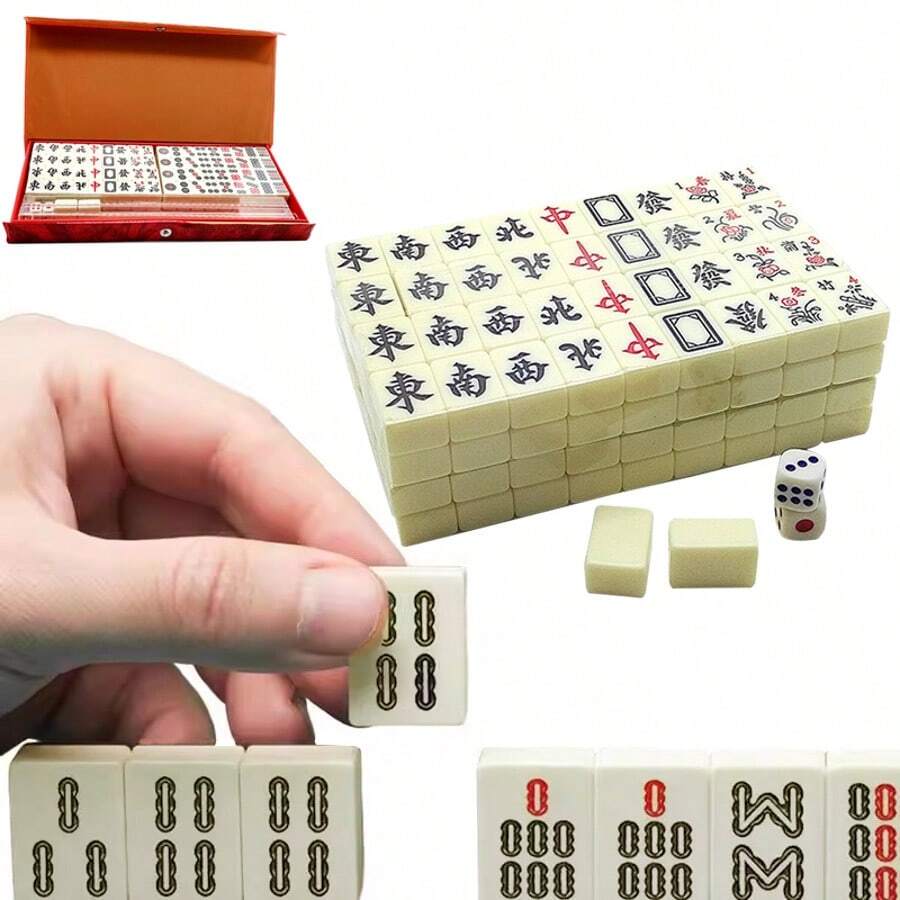 Vintage Chinese Mahjong Set Traditional 146 Tiles Mah-Jong Game Set W/ Case Box - Multicolor - View 1