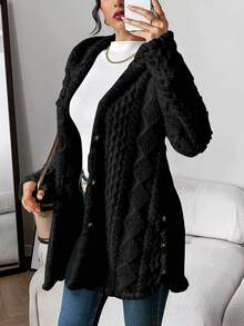 2026 Speing Womens Long Cardigan Sweaters Cable Knit Open Front Coats Casual Loose Fit Knitwear With Pockets Athletic Cardigan - màu đen - Xem 1