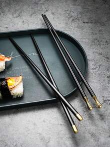 5/10 Pairs Reusable Durable Sushi Chopsticks, Metal Chopsticks, Chinese Style Chopsticks, Kitchen Utensil Set, Antibacterial, Non-Slip, Anti-Mold - Multicolor - View 3