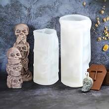 Molde de silicona en forma de calavera apilada para vela aromática, joyería de resina, cuentas y manualidades DIY | Decoración espeluznante para el hogar y regalo de Halloween hecho a mano - Blanco - Ver 1