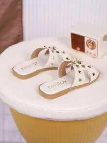 1双儿童PU休闲时尚拖鞋，适合夏季穿着 - 米色 - 查看 6