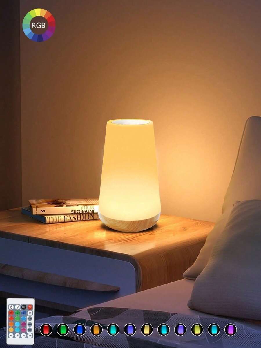 1 pieza Lámpara de escritorio LED con sensor táctil, lámpara de mesita de noche recargable por USB, regulable, con múltiples modos de color, temporizador, luz nocturna portátil para dormitorio, sala de estar, camping
