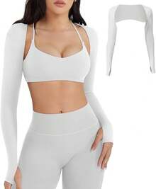 Women Crop Top Long Sleeve Bolero Open Front Workout Cropped Shirts Sports Shrug - 白色 - 查看 12