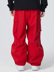 1 buah Celana Ski Kargo Super Longgar Unisex, Potongan Kaki Lebar Hip-Hop dengan Manset, Banyak Kantong Penyimpanan Kargo, Gaya Jalanan Merah Olahraga Musim Dingin - Merah - View 9