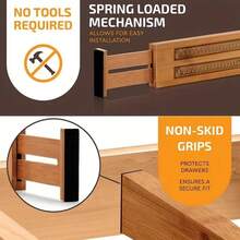 1/2/4pcs Adjustable Bamboo Drawer Dividers, Spring-Loaded Storage Partitions, Expandable Drawer Organizers, Drawer Storage, For Kitchen, Vanity, Bathroom, Bedroom, Desk, Home And Office Drawer Storage And Organization Tools - Multicolor - View 6