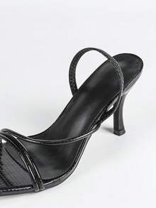 春夏女士黑色方头细高跟凉鞋，性感派对时尚简约舒适高跟鞋，拉长腿部线条 - 黑色 - 查看 7