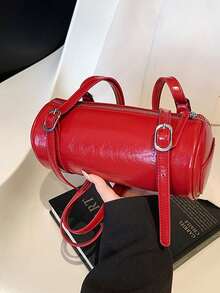 1pc Women's Retro Red Round Handbag, High-End Niche Cross-Body Bag, Bridal Purse, Wedding Bag, Valentine's Day Gift - 紅色 - 查看 3