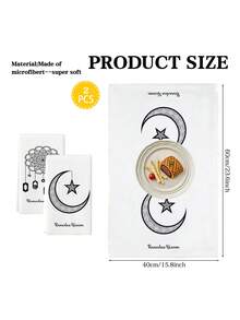 2Pcs Ramadan Mubarak Kitchen Towel Ramadan Kareem Soulful Stripes Moon Stars Cleaning Cloth Hand-Use Decorative Tea Towels Daily Cleaning Home Winter Decorations - Black and White - View 2