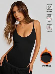 Aaseow 纯色修身保暖时尚连体裤，适合秋冬季户外运动 - 黑色 - 查看 1