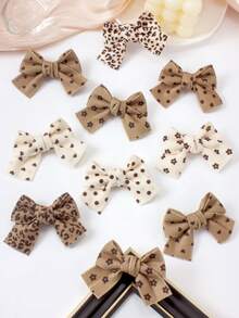 8个米色波点蝴蝶结发夹，3D豹纹印花，心形花朵图案发夹，法式优雅风格发饰，适合女孩、公主、日常佩戴、派对等场合 - 彩色 - 查看 8
