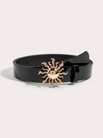 1pc Women's Minimalist Black Casual Metal Buckle Belt, Suitable For Jeans, Casual Pants, Halloween, Valentine's Day, Music Festivals, Daily Commute And Outings