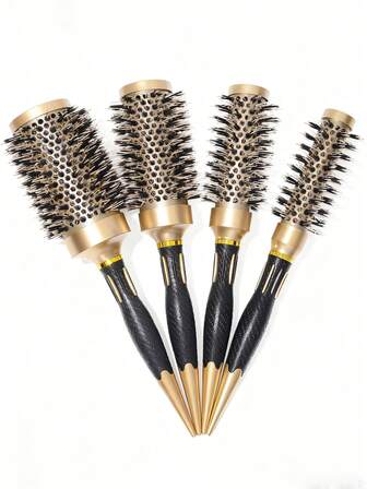 Gold Ceramic Round Brush, Household Volumizing Styling Brush, High-Temperature Resistant Boar Bristle Wavy Hairbrush, Suitable For Curly Or Straight Hair, Unisex.