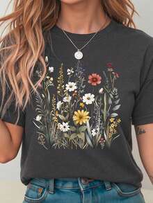 Damen Lässig Kurzarm Rundhals T-Shirt