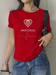 Corazón brillante con emblema que simboliza pasión incondicional y latido que representa la fuerza del amor al fútbol mexicano camiseta de mujer 100% algodón 220g - Rojo - Ver 8