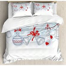Winter Duvet Cover Set, Merry Theme Delicate Snowflakes, Vintage Holiday Pattern, 3 Piece Bedding Set With 2 Pillow Shams, Size, Teal White - White Orange - View 1