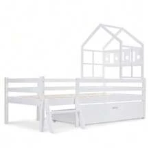 Children's Cabin Bed With Ladder And Drawers, Slatted Base Included, Solid Wood Loft Bed With Fall Protection 90x200cm White (Without Mattress) - 白色 - 查看 4