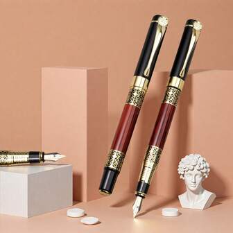 一款奢华的红色商务钢笔/高品质中式办公签名笔 - 书写流畅/男女皆宜的高端行政钢笔/学生书法笔/可替换墨水笔芯/男女皆宜的理想商务礼品（经典红色）/学校、书写、笔记