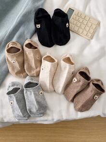 5双装女士可爱小熊隐形袜，四季皆宜，颜色随机