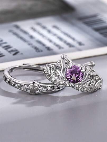 1/2 Pcs Sanrio Kuromi Rings Set, Adjustable Open Ring With Rhinestone Inlay, Fashionable & Versatile