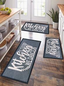 1pc Tableware Letter Printed Kitchen Mat, Modern Style Polyester Fiber Material Rectangular Non-Slip Duiable Indoor Entrance Mat,Kitchen Mat,Outdoor Carpet,For Living Room,Bedroom,Kitchen Decoration - Buff Yellow - View 9