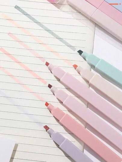 12pcs Fluorescent Highlighter Pens, Soft Tip Slanted Marker Pens, Pastel Fluorescent Pens, Non-Bleeding, Quick Drying, Suitable For Note Taking, Journaling And Other Stationery