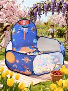 1个海洋主题弹出式球池帐篷，适合婴幼儿玩耍，男孩女孩皆宜的玩具礼物，不含球类，大型弹出式儿童球池帐篷，是游戏屋、婴儿爬行围栏的理想之选，包含篮球架，是万圣节、圣诞节、复活节、感恩节和生日的绝佳礼物 - 彩色 - 查看 7