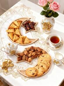 1/2pcs Wooden Star Moon Design,Ramadan Decoration Tray, Eid Al-Fitr Gift, Tray Diy Decoration Suitable For Home Courtyard Celebration Party Banquet Table Centerpiece Decoration For Fruits And Desserts Dinner Plate Decorate Your Wood Towel Decoration Party Decoration, Food Container Nut Box Lunch Box Dessert Plate Fruit Plate Kitchen Tableware Birthday Festival Kitchenware Decoration - Multicolor - View 2