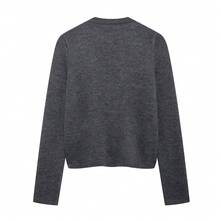 Cárdigan elegante de punto para mujer con manga larga, bolsillos y diseño casual para el otoño - Gris Oscuro - Ver 3