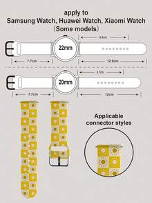 一条硅胶智能手表表带，棋盘格纹底，饰有太阳图案。这款通用型表带尺寸为 20-22 毫米，兼容性强：兼容华为 Watch GT3/GT4、三星 Galaxy Watch6 以及 Series 1 至 Series 9、SE 和 Ultra（表壳尺寸 38-49 毫米）。