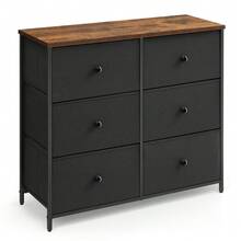 SONGMICS Dresser For Bedroom, Chest Of Drawers, 6 Drawer Dresser, Closet Fabric Dresser With Metal Frame, Ebony Black And Rustic Brown - 黑色 - 查看 1