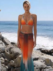 女士泳衣泳装女士沙滩装女比基尼套装3件套泳衣沙滩裙夏季海边女装沙滩休闲套装性感女泳装套装夏季度假 - 彩色 - 查看 8