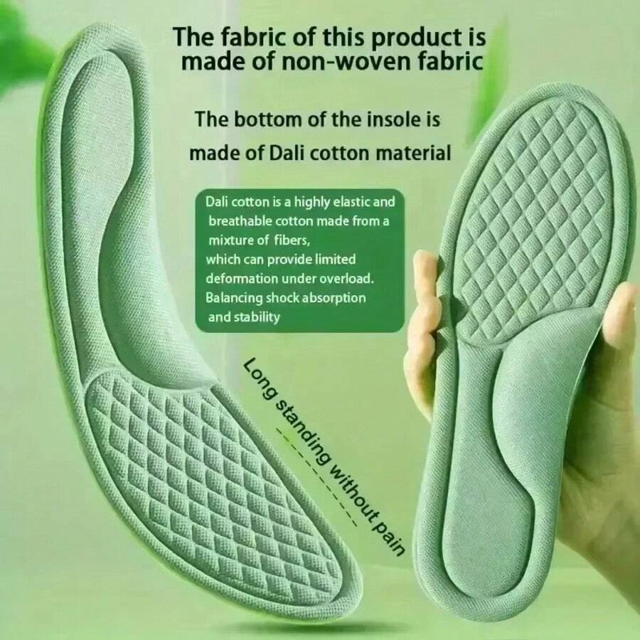 1 Pair Unisex High Elastic Comfortable Sports Insoles, Moisture-Wicking Odor-Resistant Shock-Absorbing Soft Insoles For Men And Women - Gray-green - View 1