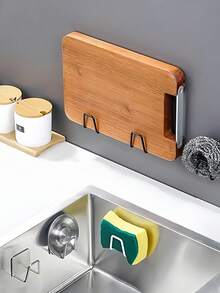 2pcs/Set Strong Adhesive Kitchen Sink Sponge Holder Rustproof & Waterproof Sink Drain Rack Scrubber Hanger Caddy Accessories Storage Rack For Scratch Scrub Dishcloth Dishrag Wool Exfoliator Strainer Stoppe Draining Rack Wall-MountedStorage Hooks - Multicolor - View 6
