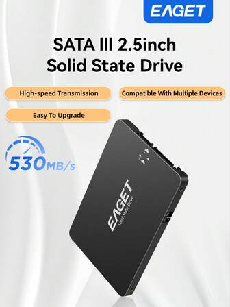EAGET Bärbar SSD, 480 GB SSD intern Solid State-hårddisk 2,5 tum SATA III intern SSD, upp till 550 MB/S uppgradering PC eller bärbar datorminne och lagring för IT-proffs, skapare, vardagliga användare
