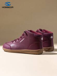 HOBIBEAR 女士时尚踝靴，简约皮革鞋面高帮运动鞋，套穿式弹力鞋带，舒适柔软鞋底，轻便鞋款，圣诞礼物 - 酒紅色 - 查看 4