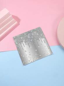 48pcs 13"X13" Silver Glitter Diamond Theme Napkins - Luxury Silver Glitter & Diamond Print, Paper Material, High-End Elegant Style, Suitable For Birthday Party, Wedding, Anniversary Celebration And Daily Use - Multicolor - View 1