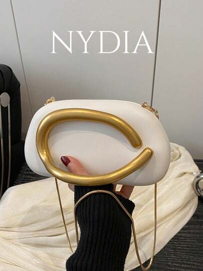 Elegant Vintage Metal Decor Clutch Bag New Bride Wedding Bridal Party Evening Bag, Women's Chain Shoulder Crossbody Bag, Bag For Women