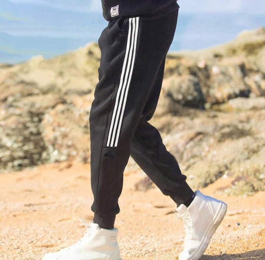 Adidas Men's New Drawstring Waist Basketball Sports Pants, Sweatpants - Black - View 1