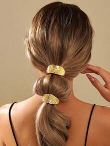 1pc/2pcs/3pcs Simple Hollow Out Double Layer Metal Hair Clips, Women Hair Ties, Elastic Hair Ties, Fashion Hair Accessories, Ponytail Holders Head Accessories Rubber Bands - Multicolor - View 7