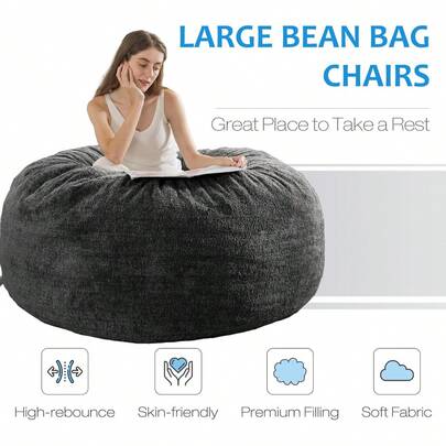 1 Piece Large Bean Bag Chair, Suitable For Adults And Teenagers, Bean Bag Chair Without Foam Filling, Removable Fabric Slouchy Sofa Cover Only