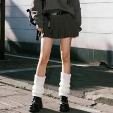 1-Pair Women's 40cm Winter White Knitted Stackable Socks - Blogger Street Style Knee-High Layering Socks With Knee Warmth Protection, Essential Stackable Legwear For Autumn Winter Fashion, Minimalist Pattern & Durable Knit Fabric