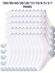 100/90/60/30/20/15/10/6/5/3/1 Pack Classic Black, White, Gray Crew Leg Warmers For Active Men, Comfortable Casual Everyday Wear, Suitable For Leisure, Home, Outdoor Sports, Unisex, Soft Warm Winter Leg Warmers, Stripe Color Block Design, Multi-Color Options, Limited Time Offer