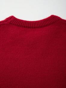 ANDREILEE 男女通用休闲圆领长袖美国国旗针织套头毛衣，冬季百搭 - 紅色 - 查看 8