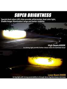 2 Pcs Dual Color LED Four Spotlights, Auxiliary Headlights, For Car And Motorcycle - Black - View 7