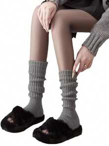 女士舒适针织腿套，白色加厚款，修饰腿型，显瘦腿型，日系风格，适合春秋季穿着